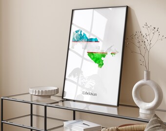 Uzbekistan Watercolour Flag Map Wall Art Print | Uzbekistan Travel Poster
