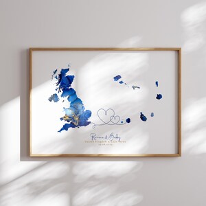 Großbritannien und Kap Verde Karte Blau & Gold Reise Wand Kunst | Vereinigtes Königreich | Reisen Umzug Geschenk