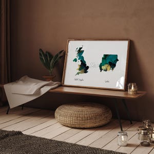 Großbritanien und Südafrika Karte Grün & Gold Reise Wand Kunst Druck | Vereinigtes Königreich | Reisen Umzug Geschenk