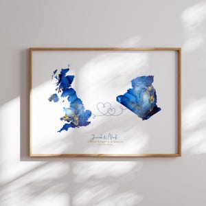 Großbritannien und Algerien Map Blue & Gold Travel Wall Art Print | Vereinigtes Königreich | Reisen Umzug Geschenk