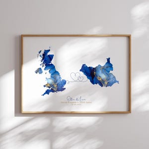 Großbritannien und Südsudan Map Blue & Gold Travel Wall Art Print | Vereinigtes Königreich | Reisen Umzug Geschenk