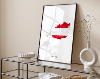 Austria Watercolour Flag Map Wall Art Print | Austria Travel Poster
