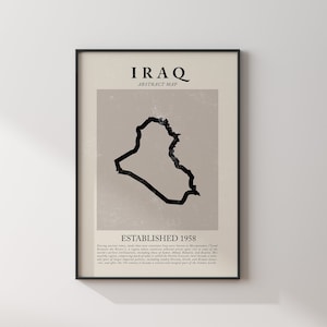 Mapa do Iraque, arte de parede abstrata vintage, impressão de pôster de viagem inspirado em Picasso e Matisse