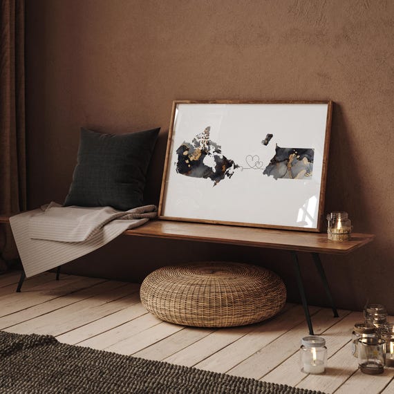 カナダと赤道ギニアの地図 ブラック＆ゴールドのトラベルウォール