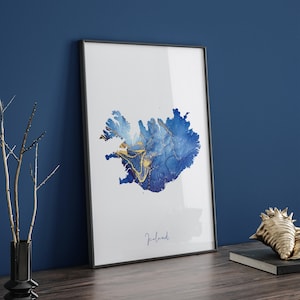 Island Map Blau und Gold Wand Kunst Print