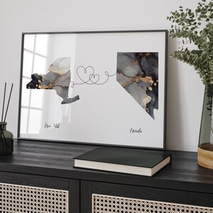 New York e Nevada Mappa Black & Gold Travel Wall Art Print / New York / Viaggio Trasloco Regalo Casa