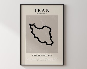 Iran Map Vintage Abstract Wall Art Print Picasso + Matisse Inspired Travel Poster