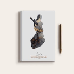 Carnet de carnet de voyage personnalisé en Finlande, pays de la Finlande, planificateur de carte personnalisé
