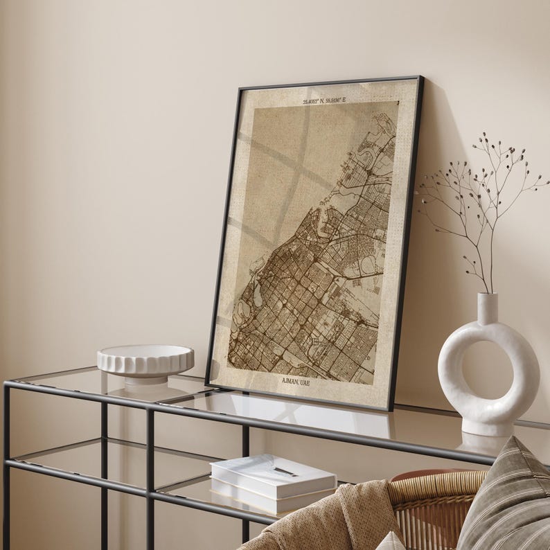 Ajman Map | Vintage Beige Detailed Map Print | UAE | Travel Gift - Etsy