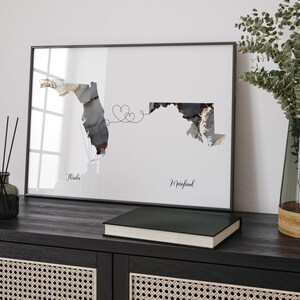 Kaart Florida en Maryland zwart-gouden reiskunst aan de muur | Florida| Cadeau voor op reis verhuizen