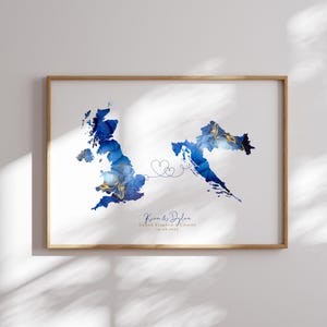 Großbritannien und Kroatien Karte Blau & Gold Reise Wand Kunst Druck | Vereinigtes Königreich | Reisen Umzug Geschenk