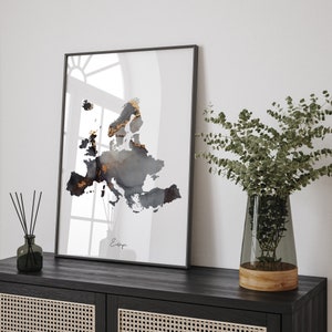 Kunstdruck Europa Map Schwarz & Gold [EV]