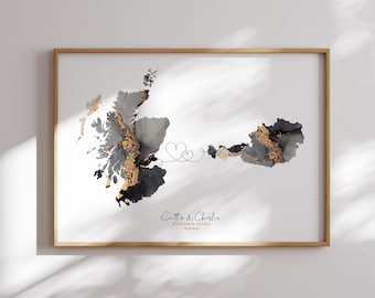 Scotland  and Austria Map Black & Gold Travel Wall Art Print | Scotland | Travel Moving Home Gift