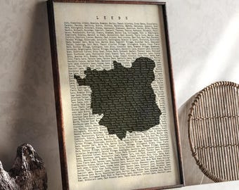 Leeds Map Wall Art Print | Vintage Beige Typography Map | UK State | United Kingdom