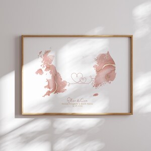 Großbritannien und Südkorea Karte Pink & Gold Travel Wall Art Print | Vereinigtes Königreich | Reisen Umzug Geschenk