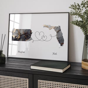 Kaart van Pennsylvania en Florida zwart-gouden reiskunst aan de muur | Pennsylvania | Cadeau voor op reis verhuizen