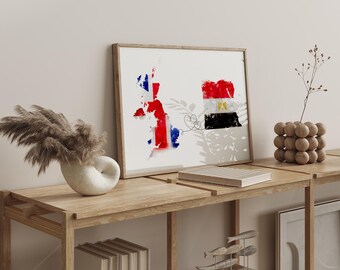UK to Egypt Watercolour Flag Map Wall Art Print | United Kingdom to Egypt Anniversary Moving Gift