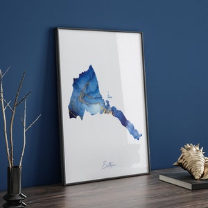 Impression d'art murale carte bleu et or de l'Érythrée