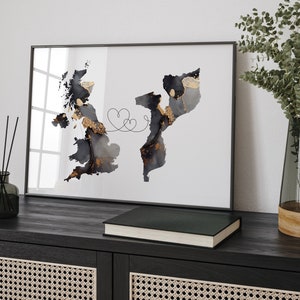 Großbritanien und Mosambique Map Black & Gold Travel Wall Art Print | Vereinigtes Königreich | Großbritanien