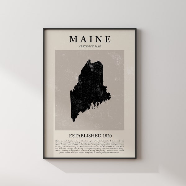 Abstract Maine Map Vintage Wall Art Print US State | United States of America | USA Travel Poster