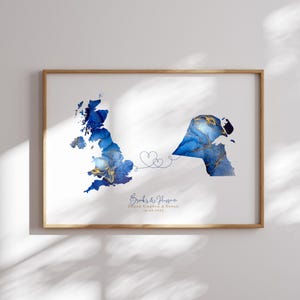 Großbritannien und Kuwait Map Blue & Gold Travel Wall Art Print | Vereinigtes Königreich | Reisen Umzug Geschenk