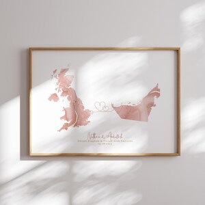 Großbritanien und Vereinigte Arabische Wählerien Map Pink & Gold Reise-Wand-Kunst-Druck | Vereinigtes Königreich | Reisen Umzug Geschenk