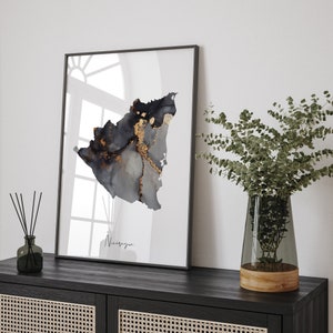 Nicaragua Map Black & Gold Wall Art Print [EV]
