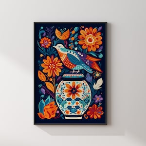 Mexikanische Kunst | Kolibri Talavera Vase Muster | Mexiko Wand Kunst | Mexikanische Dekoration
