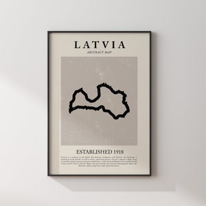 Lettland Karte Vintage Abstrakte Wand Kunst Druck Picasso + Matisse Inspiriert Reise Poster
