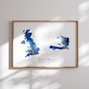 Großbritannien und Haiti Karte Blau & Gold Reise Wand Kunst Druck | Vereinigtes Königreich | Reisen Umzug Geschenk