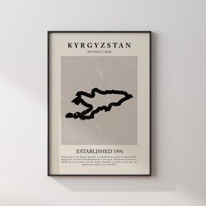 Kirgistan Karte Vintage Abstrakte Wand Kunst Druck Picasso + Matisse Inspiriert Reiseplakat