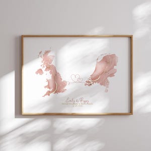 Großbritannien und Niederlande Karte Pink & Gold Reise Wand Kunst Druck | Vereinigtes Königreich | Reisen Umzug Geschenk