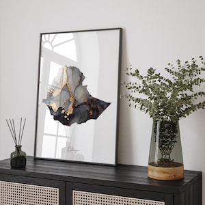 Äthiopien Map Black & Gold Wall Art Print [EV]