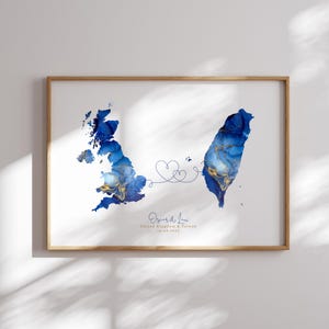 Großbritanien und Taiwan Karte Blau & Gold Reise Wand Kunst Druck | Vereinigtes Königreich | Reisen Umzug Geschenk