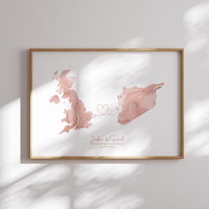 Großbritanien und Syrien Karte Pink & Gold Reise Wand Kunst Druck | Vereinigtes Königreich | Reisen Umzug Geschenk