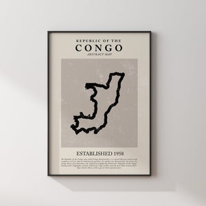 Republik Kongo Karte Vintage abstraktes Wand-Kunstdruck Picasso + Matisse inspiriertes Reise-Plakat