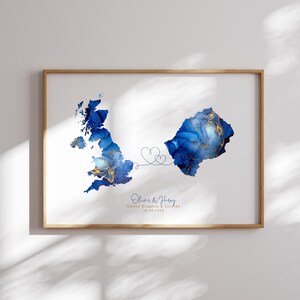 Großbritannien und Lesotho Map Blue & Gold Travel Wall Art Print | Vereinigtes Königreich | Reisen Umzug Geschenk