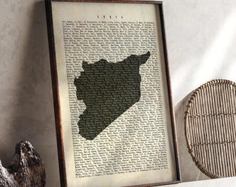 Syria Map | Vintage Beige Typography Map With City Names | Syria Travel Poster | Wall Art Print