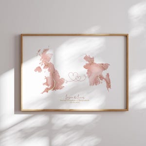 Großbritannien und Bangladesch Karte Pink & Gold Travel Wall Art Print | Vereinigtes Königreich | Reisen Umzug Geschenk