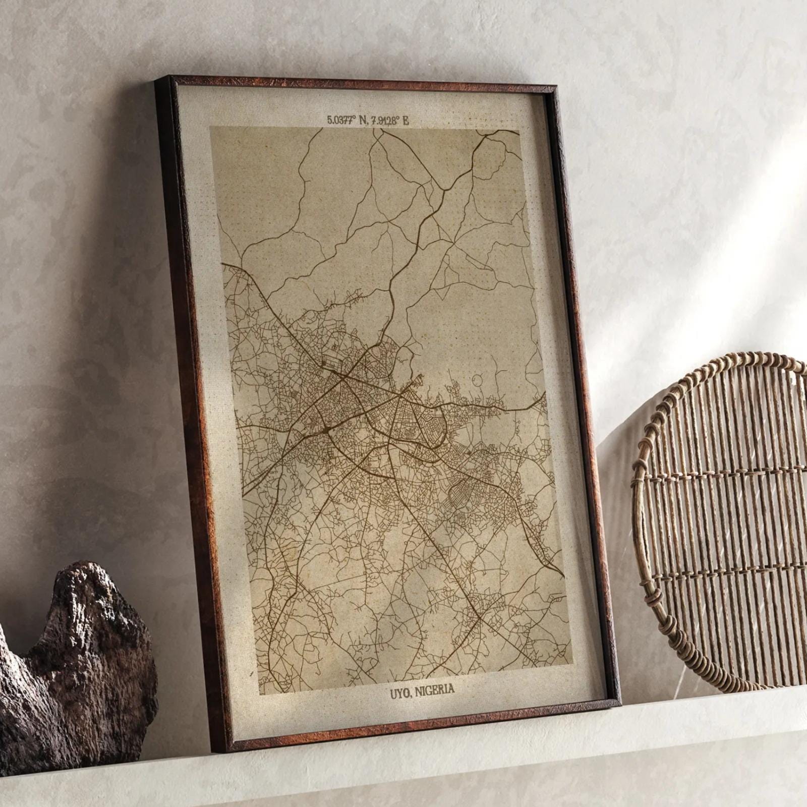 Uyo Map Sign Uyo, Akwa Ibom Map | Vintage Beige Detailed Map Print | Nigeria ...