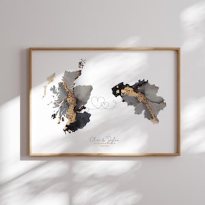 Schotland en België kaart zwart-gouden reiskunst aan de muur | Schotland | Cadeau voor op reis verhuizen
