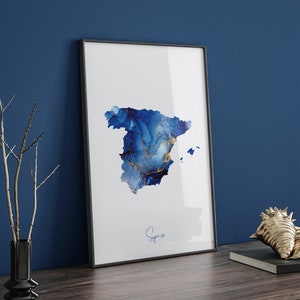 Spanien Map Blau und Gold Wand Kunst Druck