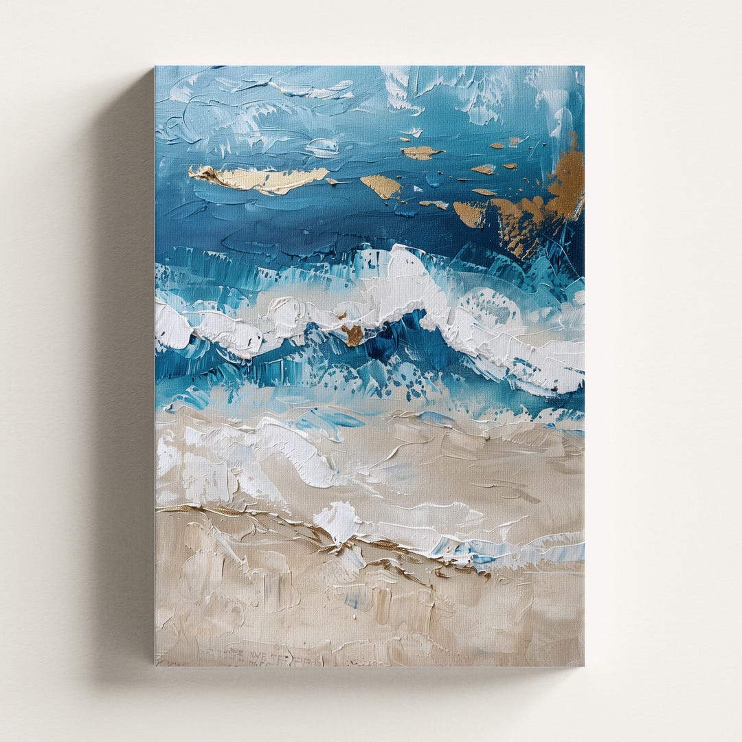 Blue and Beige Ocean Wave Canvas | Abstract Coastal Wall Art | Beach ...