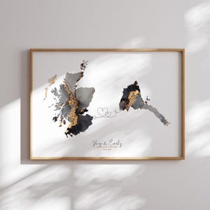 Carte de l'Écosse et de l'Érythrée, impression d'art mural de voyage noir et or | Écosse | Cadeau déménagement