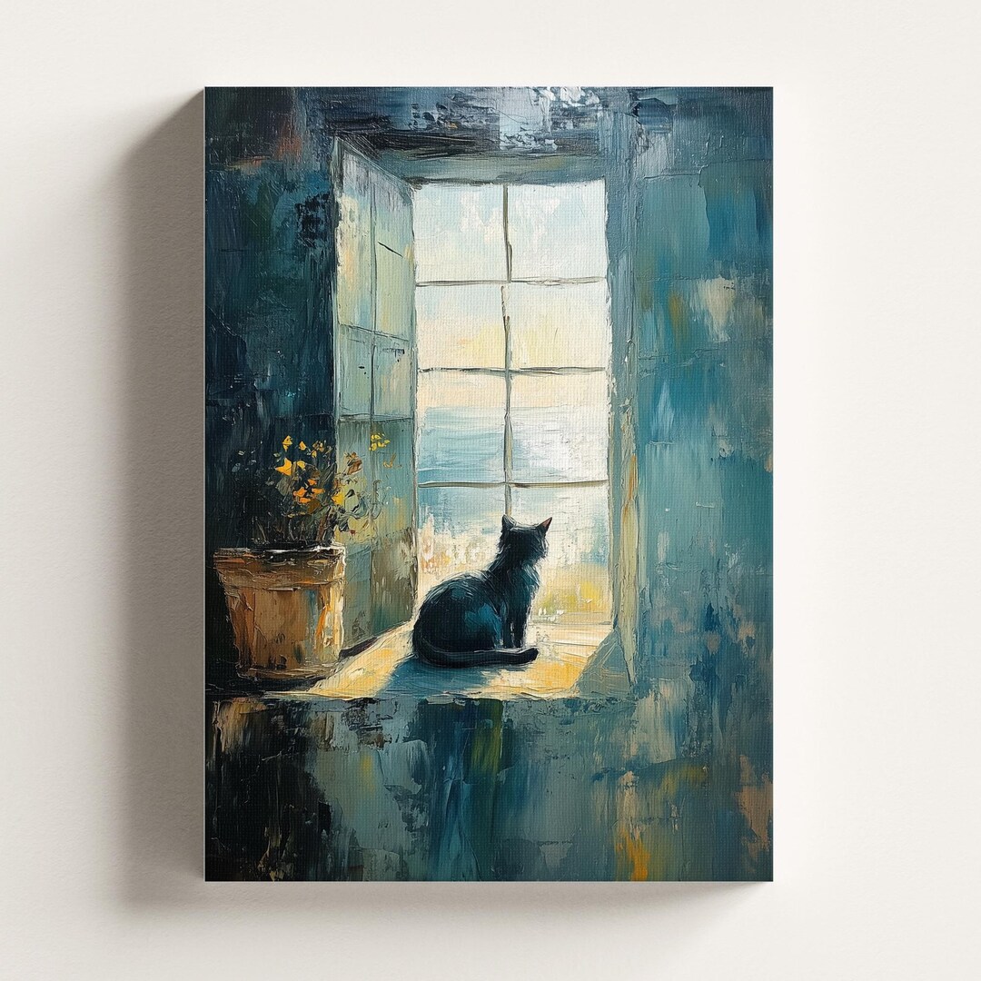 Cat by the Window Wall Art Abstract Canvas Modern Home Decor for Cat ...