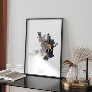 Carte de Spokane, impression d'art mural noir et or | Washington | Etats-Unis | États-Unis d'Amérique [EV]