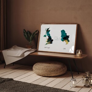 Großbritanien und Serbien Karte Grün & Gold Reise Wand Kunst Druck | Vereinigtes Königreich | Reisen Umzug Geschenk