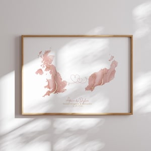 Großbritannien und Lanzarote Map Pink & Gold Travel Wall Art Print | Vereinigtes Königreich | Reisen Umzug Geschenk