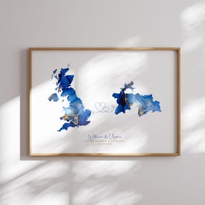 Großbritannien und Tadschikistan Karte Blau & Gold Reise Wand Kunst | Vereinigtes Königreich | Reisen Umzug Geschenk