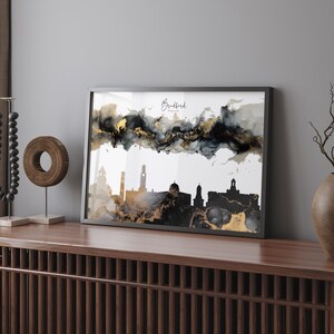 Bradford Skyline Black & Gold Wall Art Print | England | UK | United Kingdom